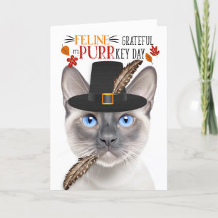 Siamese Lila Point Cat dankbaar voor PURRkey Day Feestdagen Kaart