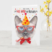 Siamese Lila Punt Kat MEOWvelous Verjaardag Kaart (Gele Bloem)