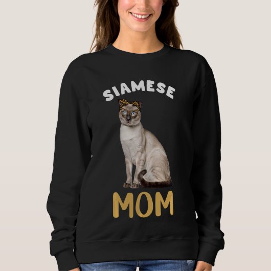 Siamese mam Mama Cat Owner Leopard Print Kat Ki Trui (Voorkant)