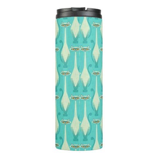 Siamese nieuwsgierige kat - turquoise en sinaasapp thermosbeker (Achterkant)