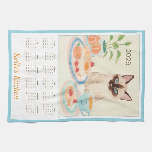 Siamese Paws & Tea Time Kitchen Towel Calendar Theedoek (Horizontaal)