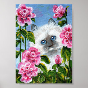 Siamese Ragdoll Cat roze Roses Creationarts Poster