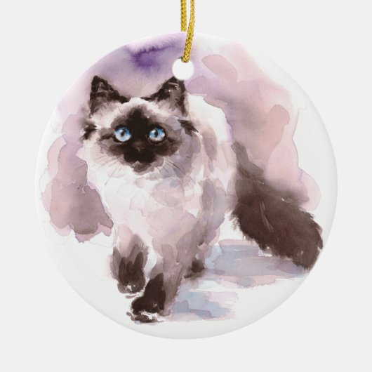 Siamese Ragdoll Cat Waterverf Keramisch Ornament (Voorkant)