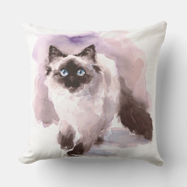 Siamese Ragdoll Waterverf Cat Walking Kussen (Voorkant)