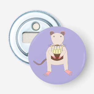 Siamese Rat met Birthday Cake Button Flesopener