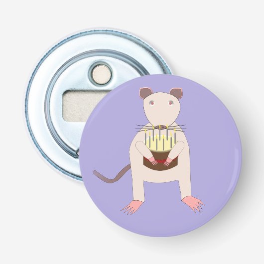 Siamese Rat met Birthday Cake Button Flesopener (Voorkant)