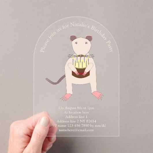 Siamese Rat met Birthday Cake Custom Acryl Uitnodigingen (Insitu (Draagbaar))
