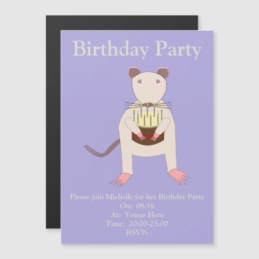 Siamese Rat met Birthday Cake Custom Magnetische Uitnodiging (Voorkant / Achterkant)