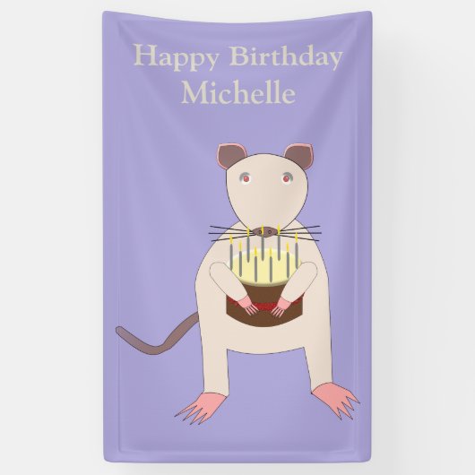 Siamese Rat met Birthday Cake Custom Spandoek (Verticaal)