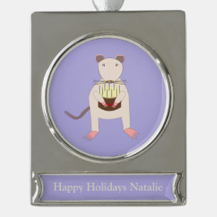 Siamese Rat met Birthday Cake Custom Verzilverd Banner Ornament