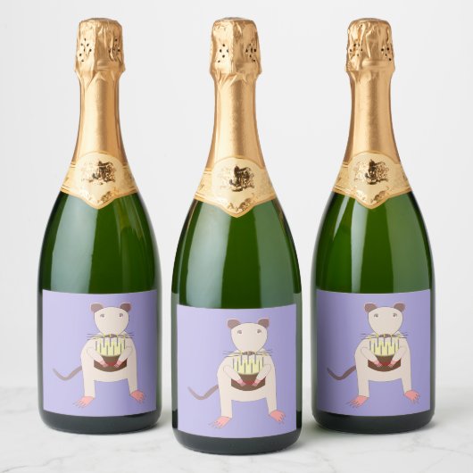 Siamese Rat met Birthday Cake Sparkling Wijnetiket (Flessen)