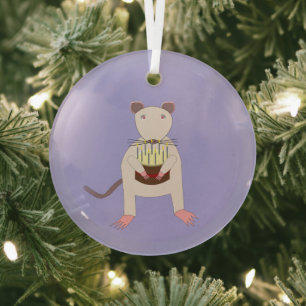Siamese rat met verjaardagstaart glas ornament