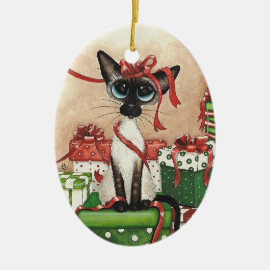 Siamese Red Ribbon Keramisch Ornament (Voorkant)