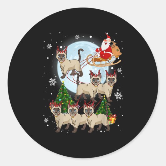 Siamese Reindeer Christmas Siamese Cat Lover Men W Ronde Sticker (Voorkant)