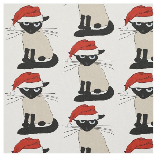 Siamese Santa Cat | Funny Kat kerstfeestdag Stof (Swatch)