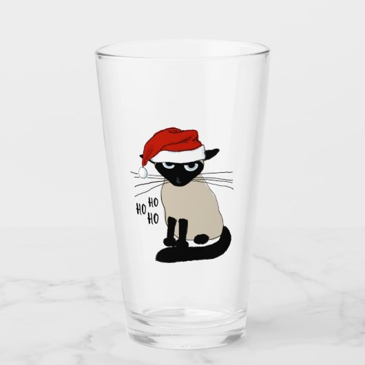 Siamese Santa Cat Ho Ho Ho Ho | Grappig kerst Kat Glas (Voorkant)