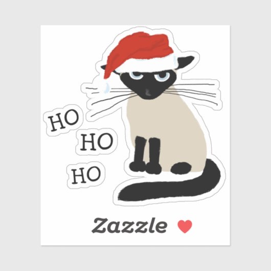 Siamese Santa Cat Ho Ho Ho Ho Sticker (Vel)