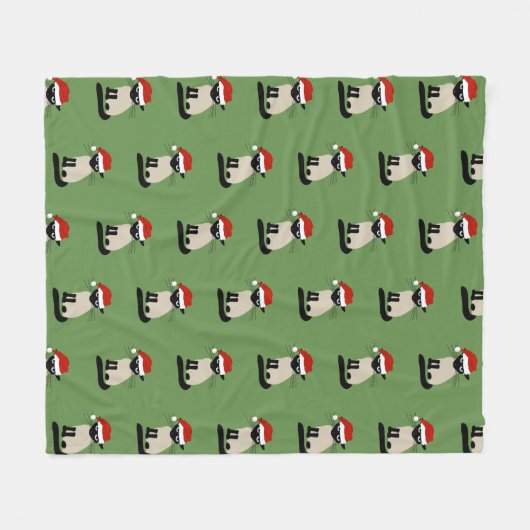 Siamese Santa Cat Pattern Kerstvakantie Kat Fleece Deken (Voorkant (Horizontaal))