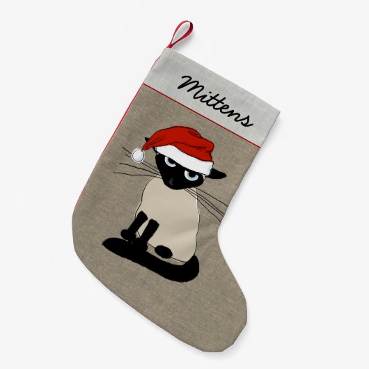 Siamese Santa Claws Funny Kitty Holiday Xmas Kleine Kerstsok (Voorkant (Hangend))