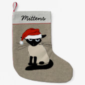 Siamese Santa Claws Funny Kitty Holiday Xmas Kleine Kerstsok (Voorkant)
