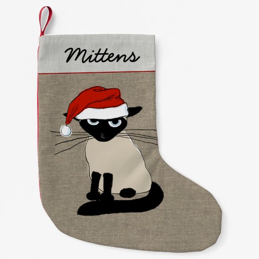 Siamese Santa Claws Funny Kitty Holiday Xmas Kleine Kerstsok (Voorkant)