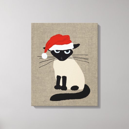 Siamese Santa | Grappige Kerstvakantie Kitty Cat Canvas Afdruk (Voorkant)