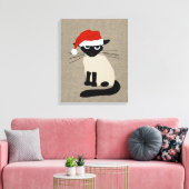 Siamese Santa | Grappige Kerstvakantie Kitty Cat Canvas Afdruk (Insitu (Woonkamer))