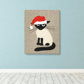 Siamese Santa | Grappige Kerstvakantie Kitty Cat Canvas Afdruk (Insitu (Houten vloer))