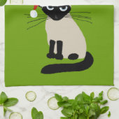 Siamese Santa | Vreemde kerstfeestdag Keukenkat Theedoek (Gevouwen)