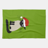 Siamese Santa | Vreemde kerstfeestdag Keukenkat Theedoek (Horizontaal)