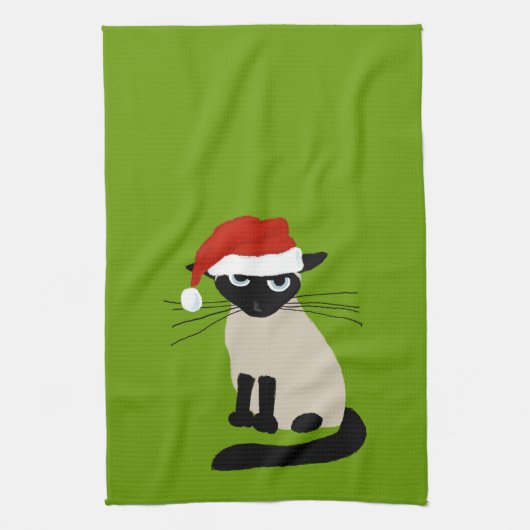 Siamese Santa | Vreemde kerstfeestdag Keukenkat Theedoek (Verticaal)