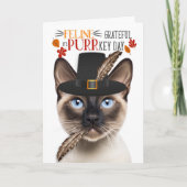 Siamese Seal Point Cat Dankbaar voor PURRkey Day Feestdagen Kaart (Voorkant)