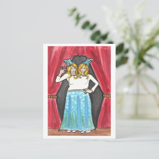 Siamese Twins circus + zijdelingse show briefkaart (Staand voorkant)