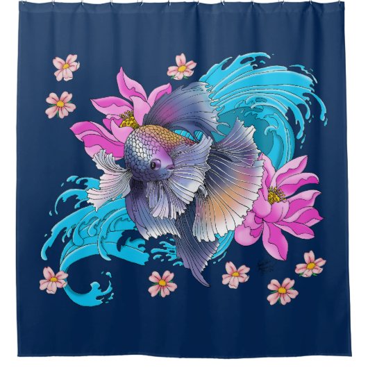 Siamese vechtende vis bloemigen douchegordijn (Voorkant)