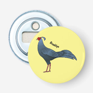 Siamese vuurhaan vogel cartoon illustratie button flesopener
