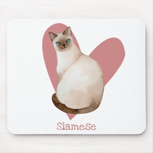Siamese Waterverf Kat roze hartslag Muismat (Voorkant)