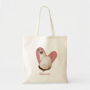 Siamese Waterverf Kat roze hartslag Tote Bag