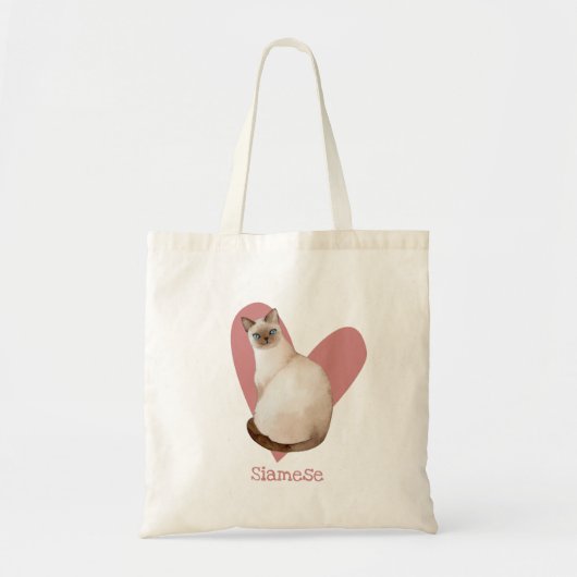 Siamese Waterverf Kat roze hartslag Tote Bag (Voorkant)