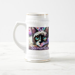 Siamese Witte Kitty Cat Crocus Bloemen Gepersonali Bierpul