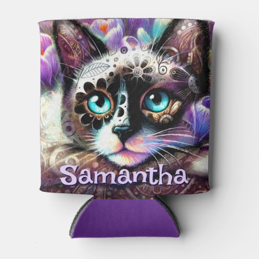 Siamese Witte Kitty Cat Crocus Bloemen Gepersonali Blikjeskoeler (Voorkant)