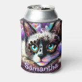 Siamese Witte Kitty Cat Crocus Bloemen Gepersonali Blikjeskoeler (Blikje Achterkant)