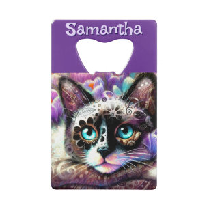 Siamese Witte Kitty Cat Crocus Bloemen Gepersonali Creditkaart Flessenopener