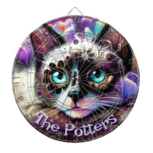 Siamese Witte Kitty Cat Crocus Bloemen Gepersonali Dartbord (Voorkant)