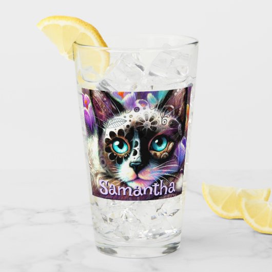 Siamese Witte Kitty Cat Crocus Bloemen Gepersonali Glas (Voorkant ijs)