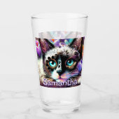 Siamese Witte Kitty Cat Crocus Bloemen Gepersonali Glas (Voorkant)