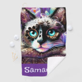 Siamese Witte Kitty Cat Crocus Bloemen Gepersonali Golfhanddoek (Insitu)