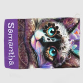 Siamese Witte Kitty Cat Crocus Bloemen Gepersonali Golfhanddoek (Horizontaal)