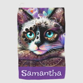 Siamese Witte Kitty Cat Crocus Bloemen Gepersonali Golfhanddoek