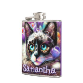 Siamese Witte Kitty Cat Crocus Bloemen Gepersonali Heupfles (Links)