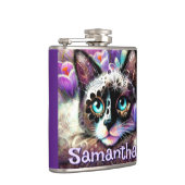 Siamese Witte Kitty Cat Crocus Bloemen Gepersonali Heupfles (Rechts)